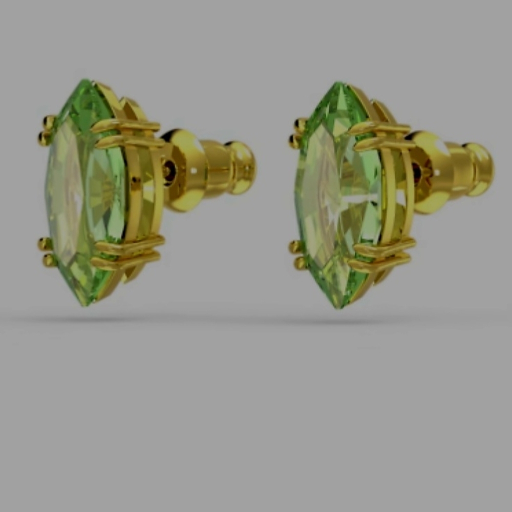 Swarovski Green and Gold Marquise Earrings Emerald Crystal Stud Studs - Picture 5 of 10
